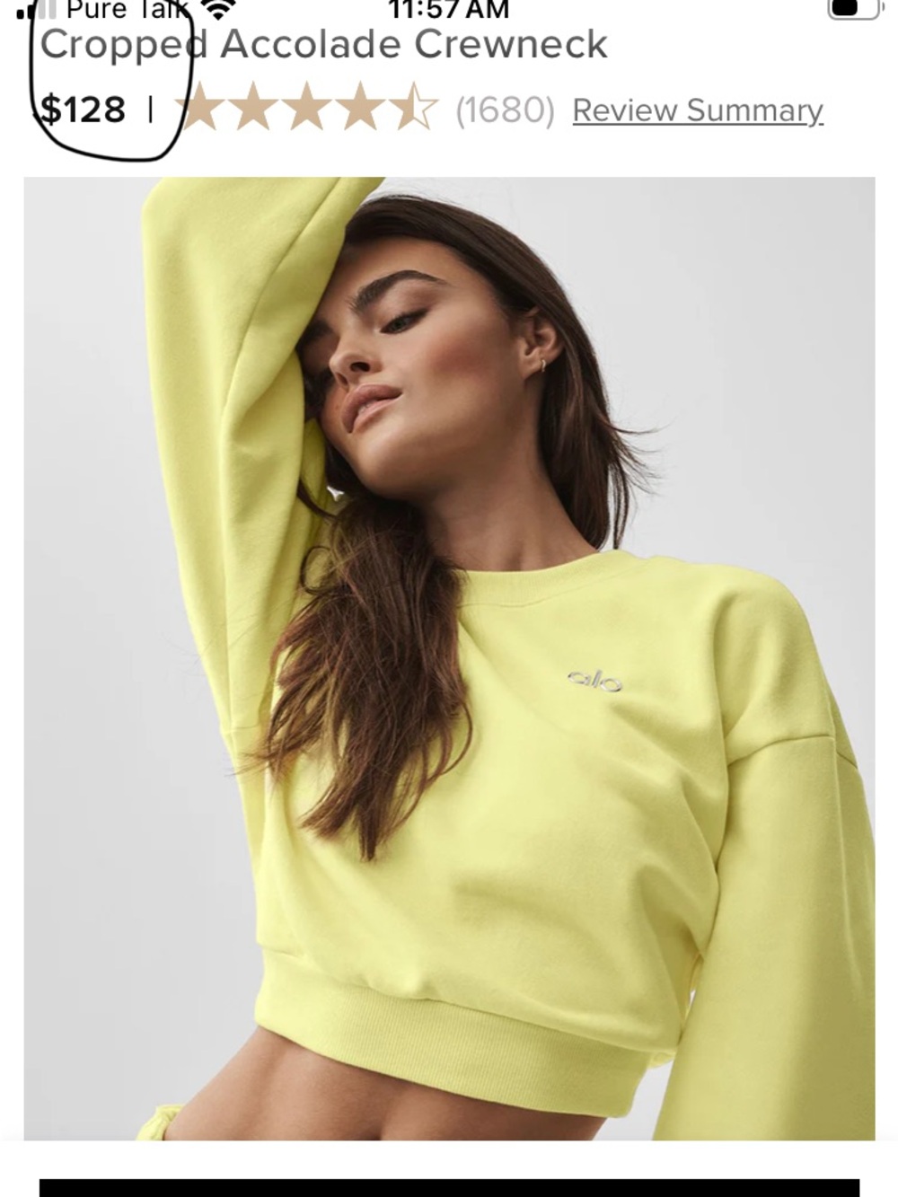 ALO Yoga Cropped Crewneck Sweatshirt and shorts SET